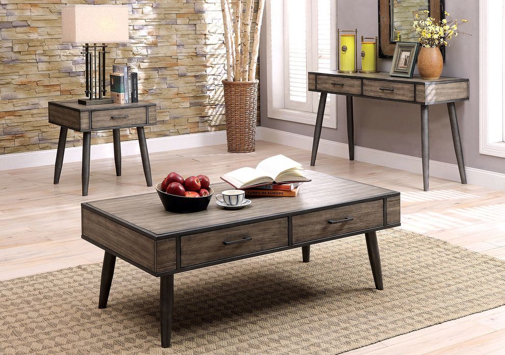 Gray finish / metal frame mid-centrury design coffee table by Furniture of America