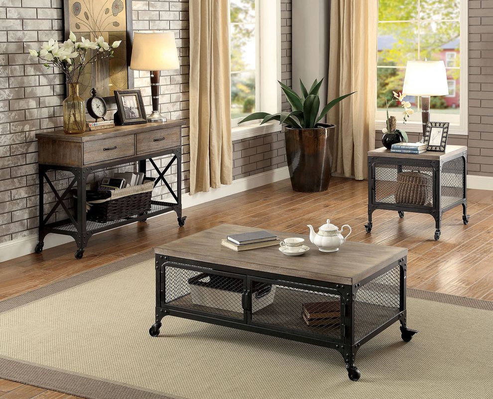 Distressed gray industrial style metal coffee table by Furniture of America