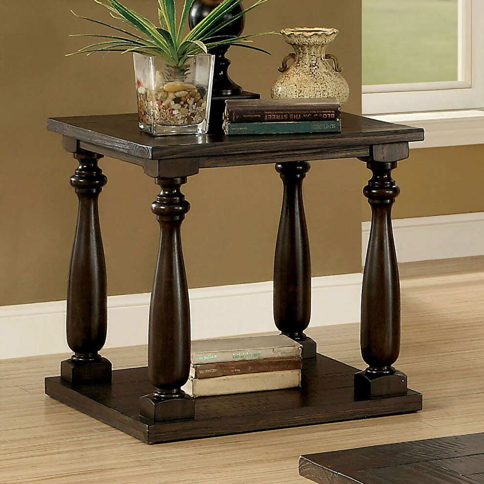 Dark walnut wood finish end table by Furniture of America