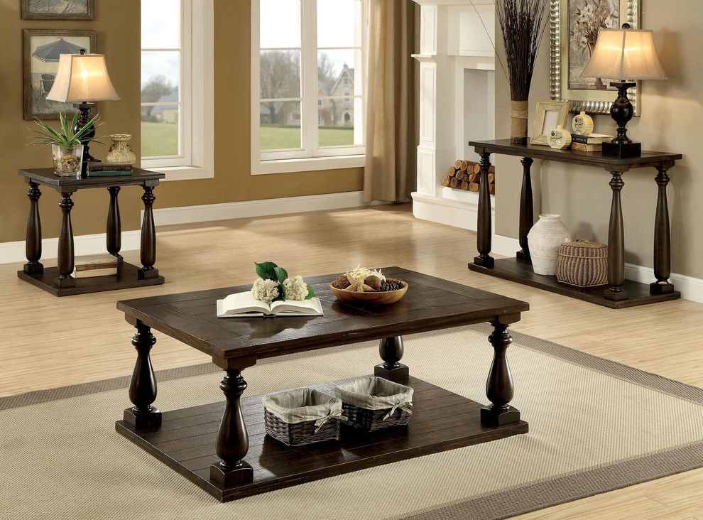 Dark walnut wood finish coffee table by Furniture of America