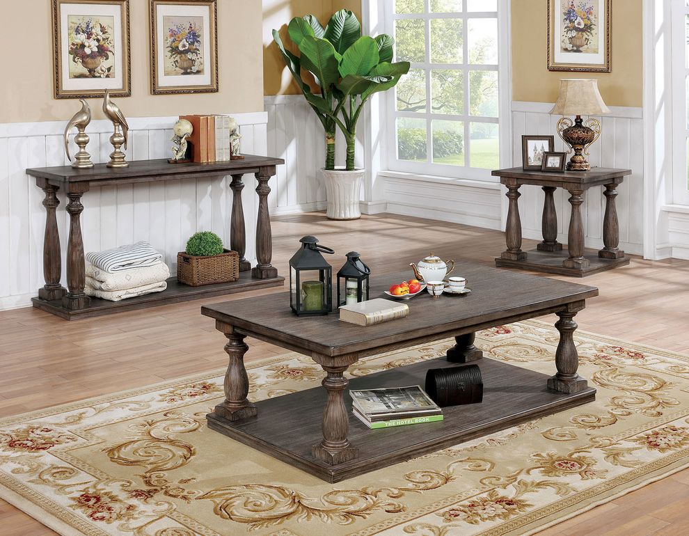 Rustic style antique gray coffee table by Furniture of America