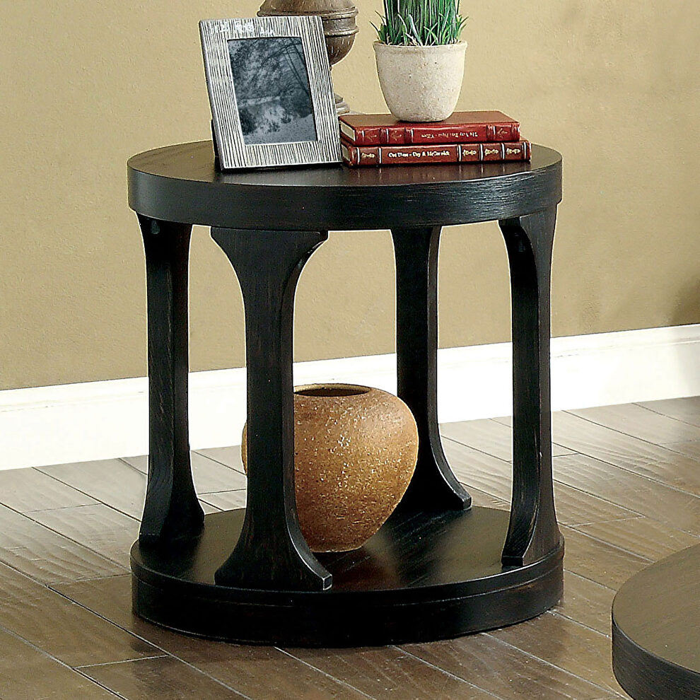 Antique black round shape end table by Furniture of America