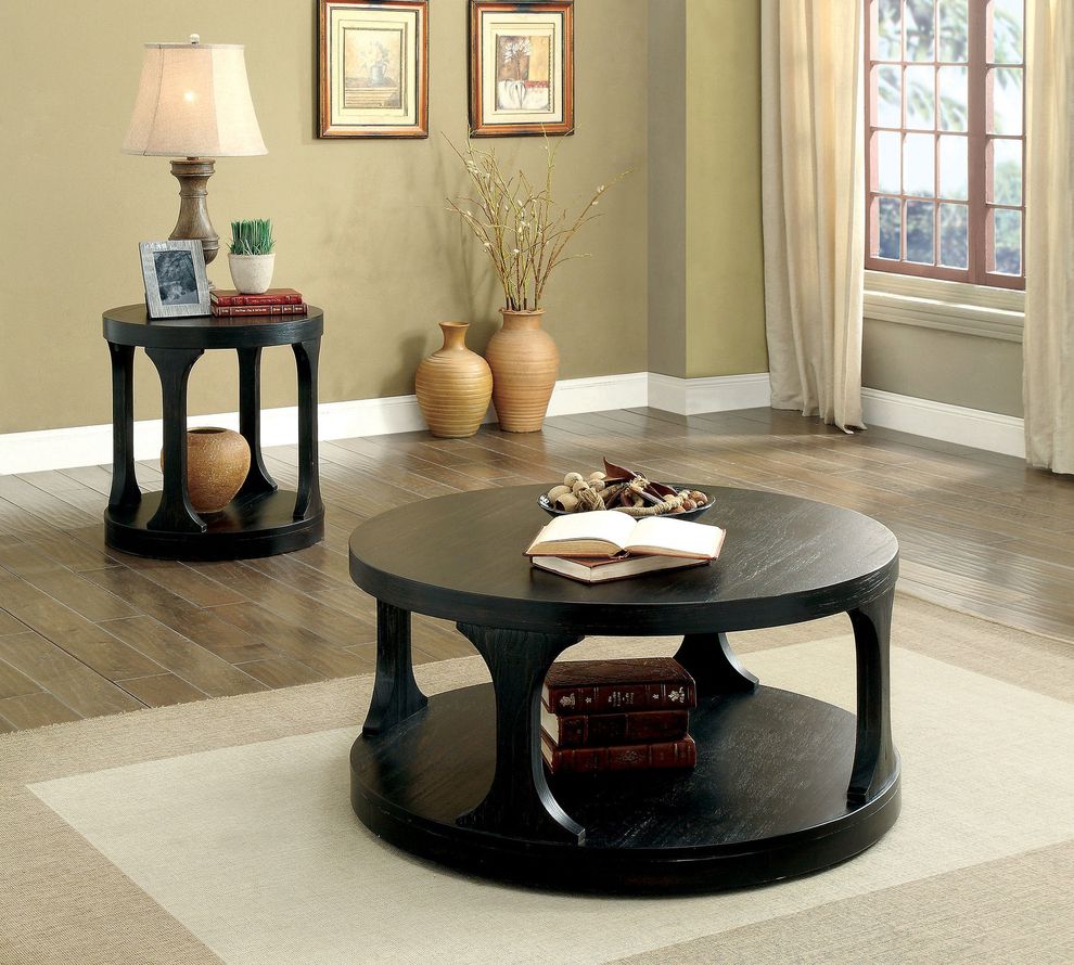 Antique black round shape coffee table by Furniture of America