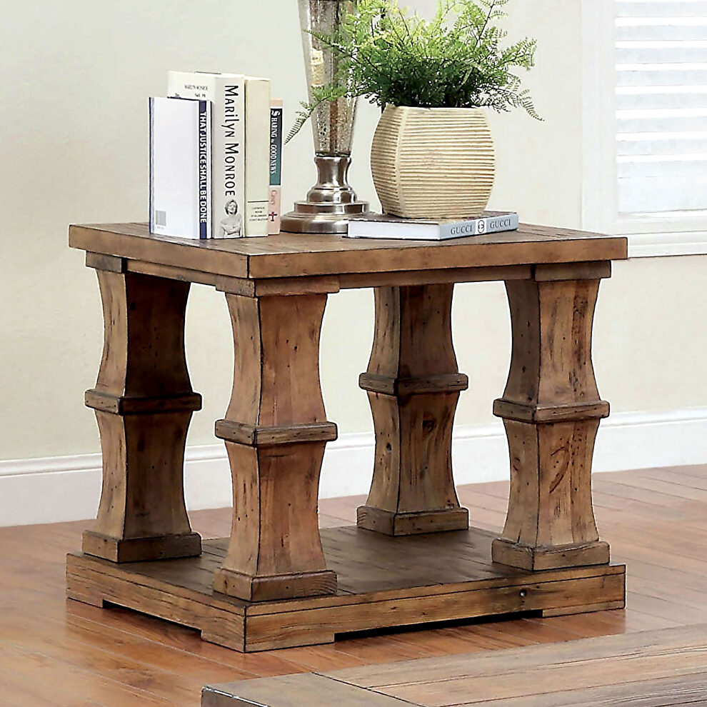 Solid wood end table in natural wood finish by Furniture of America