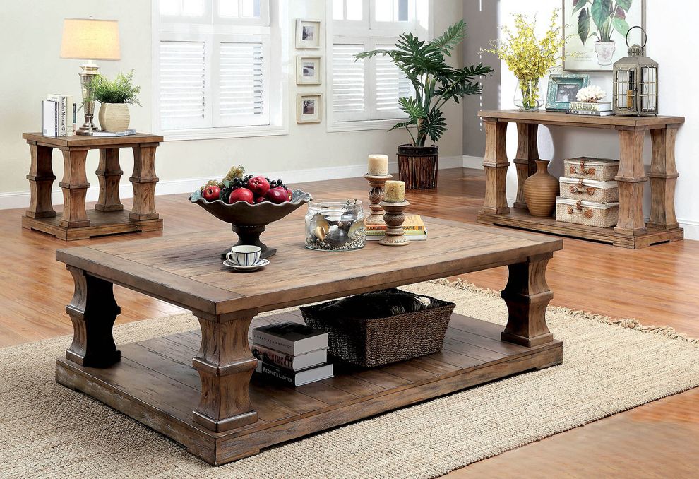 Solid wood coffee table in natural wood finish by Furniture of America