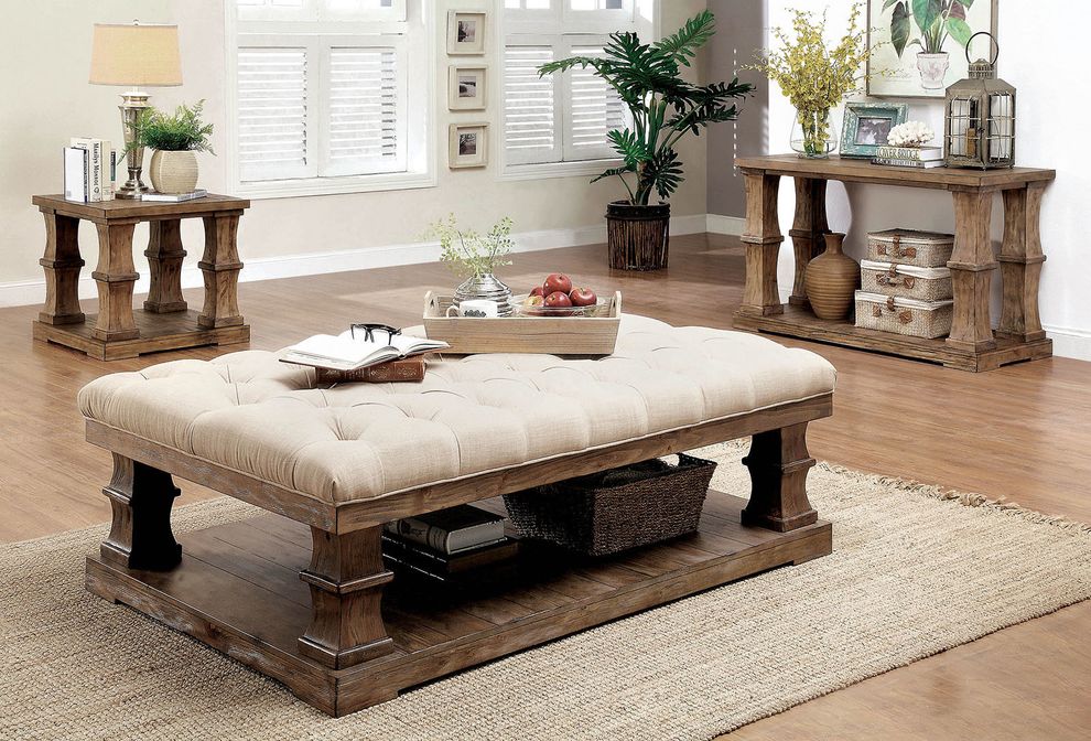 Solid wood coffee table in natural wood finish by Furniture of America