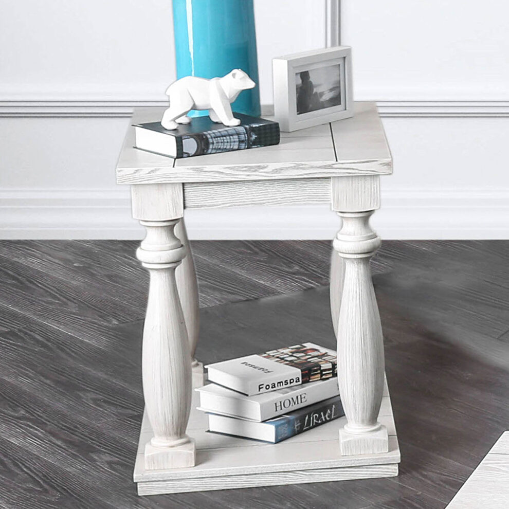Rustic style antique white end table by Furniture of America