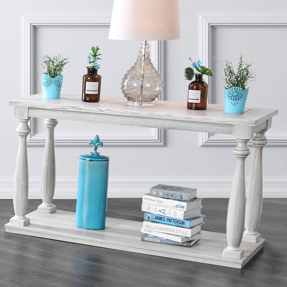 Rustic style antique white sofa table by Furniture of America