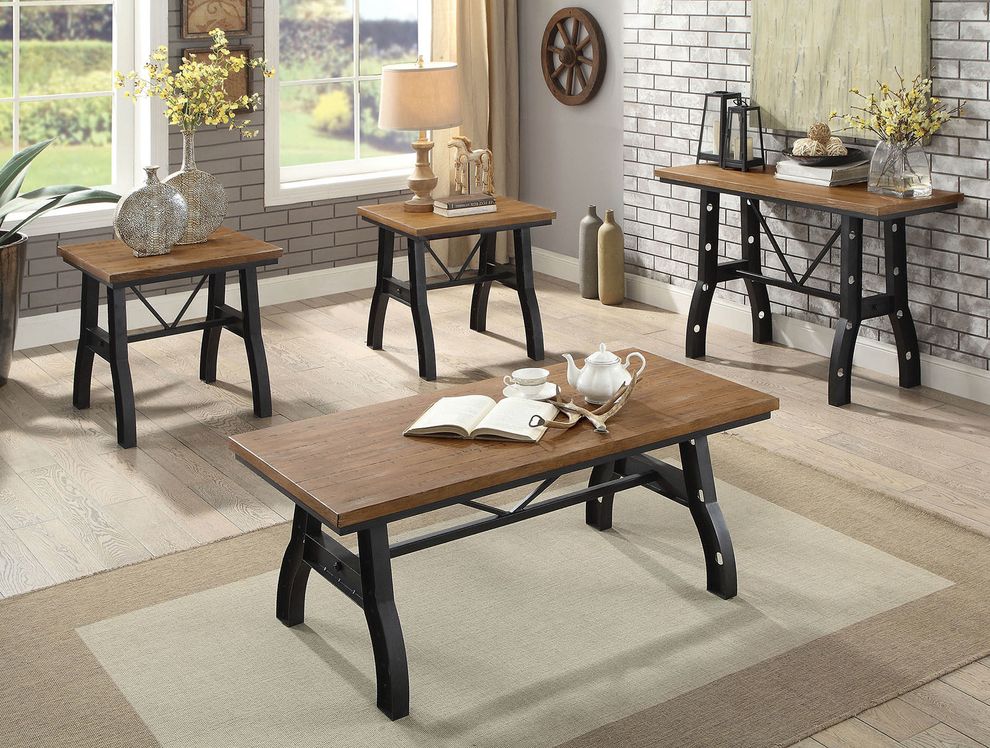 Industrial style 2-toned 3pcs coffee table set by Furniture of America