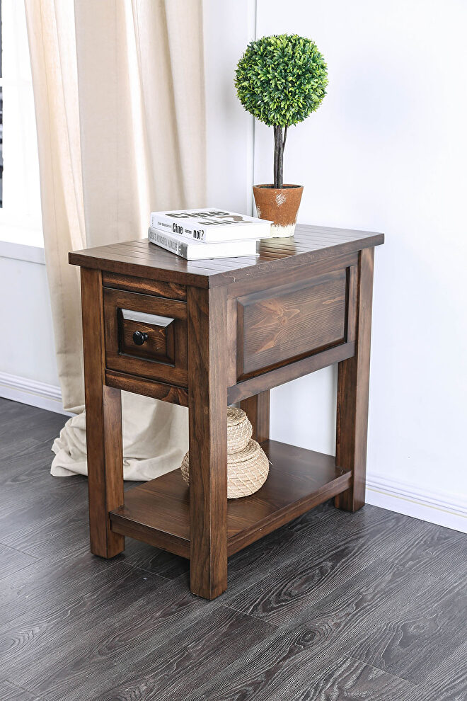 Walnut carved wood side table w/ drawers by Furniture of America