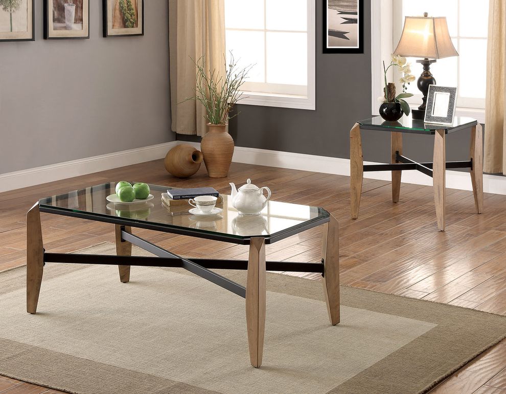 Glass top modern coffee table by Furniture of America