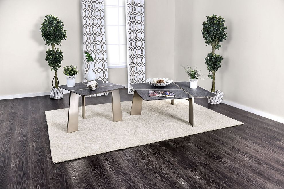 Tempered stone/satin plated coffee table by Furniture of America
