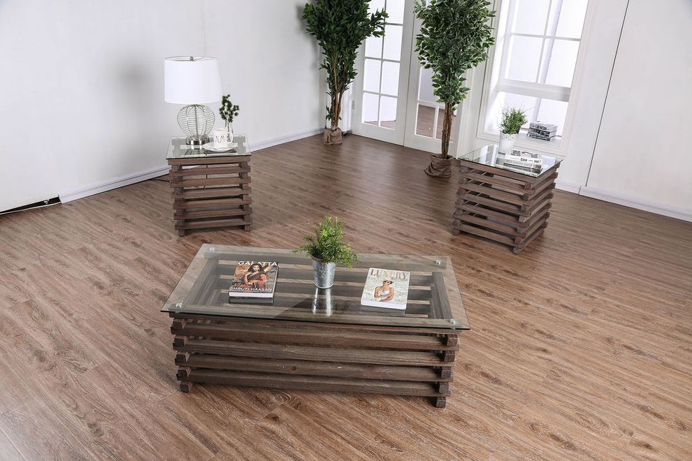 Glass top / solid wood coffee table by Furniture of America