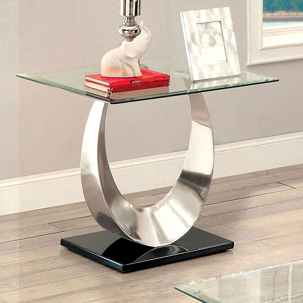 Stainless steel / glass top end table by Furniture of America