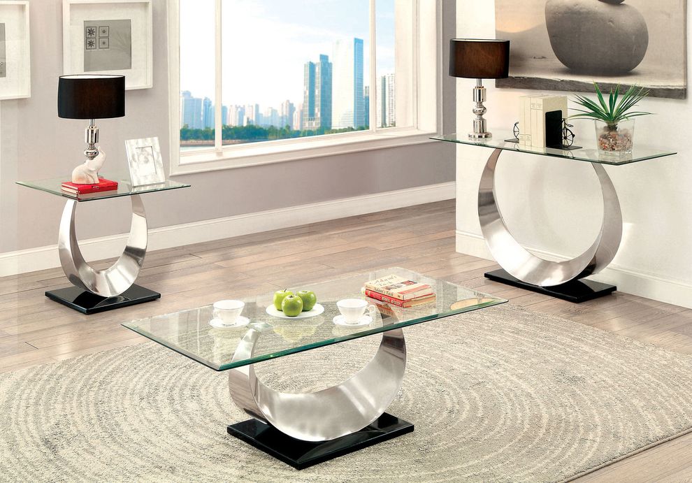 Stainless steel / glass top coffee table by Furniture of America