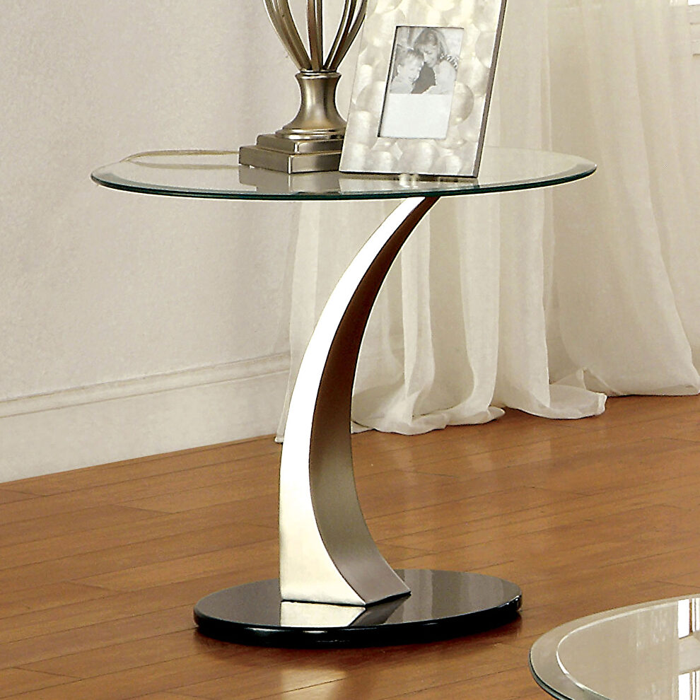 Bevelled glass top modern end table by Furniture of America