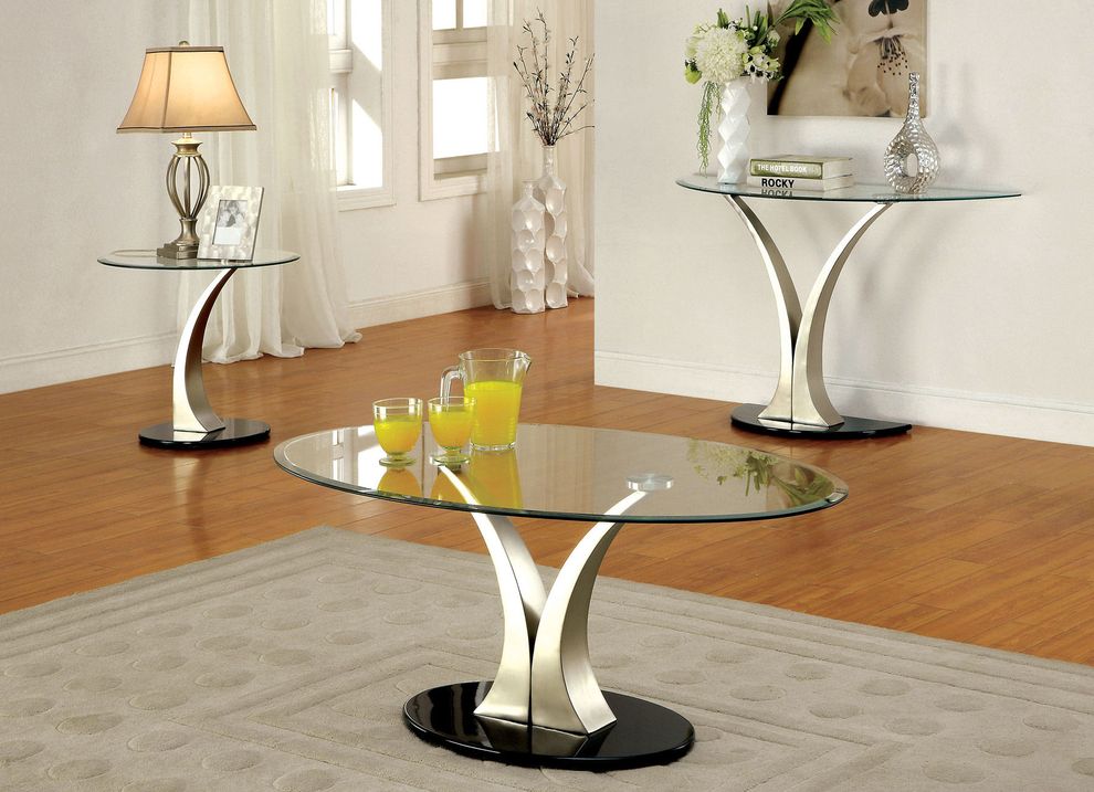 Bevelled glass top modern coffee table by Furniture of America