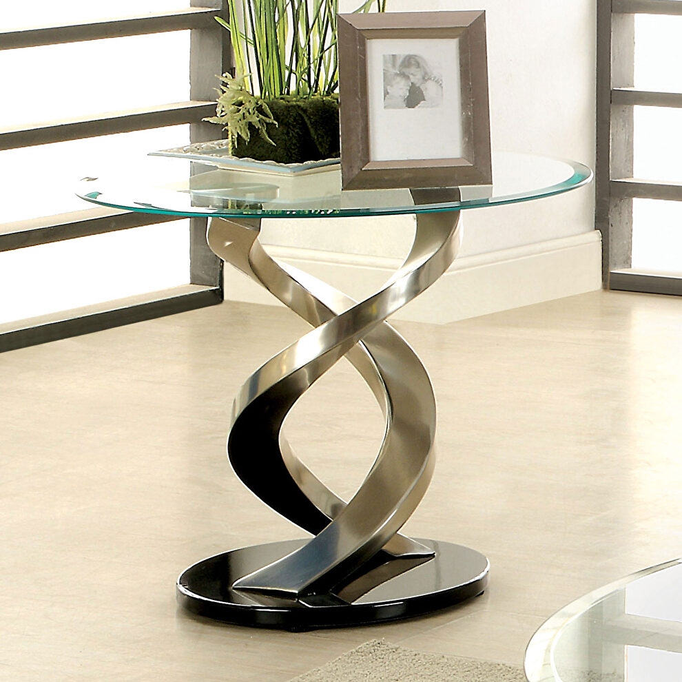 Stainless steel / tempred glass top end table by Furniture of America