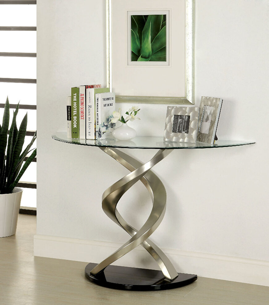 Stainless steel / tempred glass top sofa table by Furniture of America