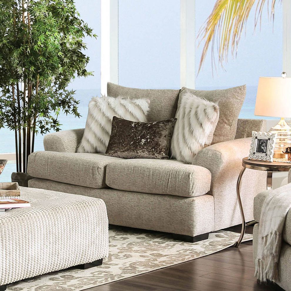 Transitional style beige woven fabric loveseat by Furniture of America