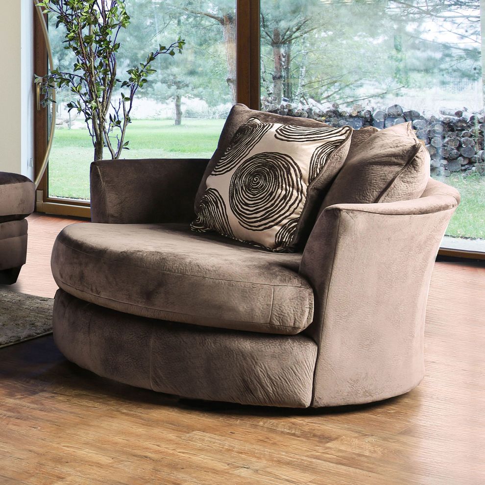 Brown soft microfiber US-made swivel chair by Furniture of America