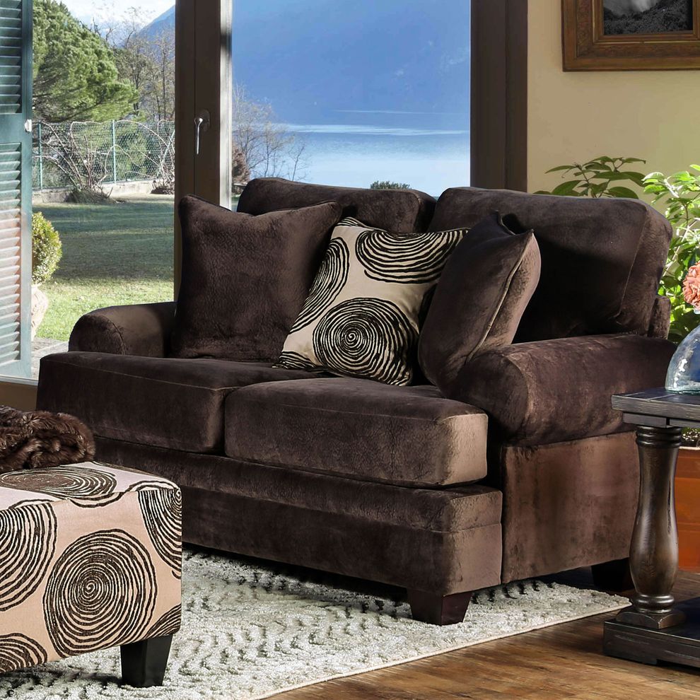 Brown soft microfiber US-made casual style loveseat by Furniture of America