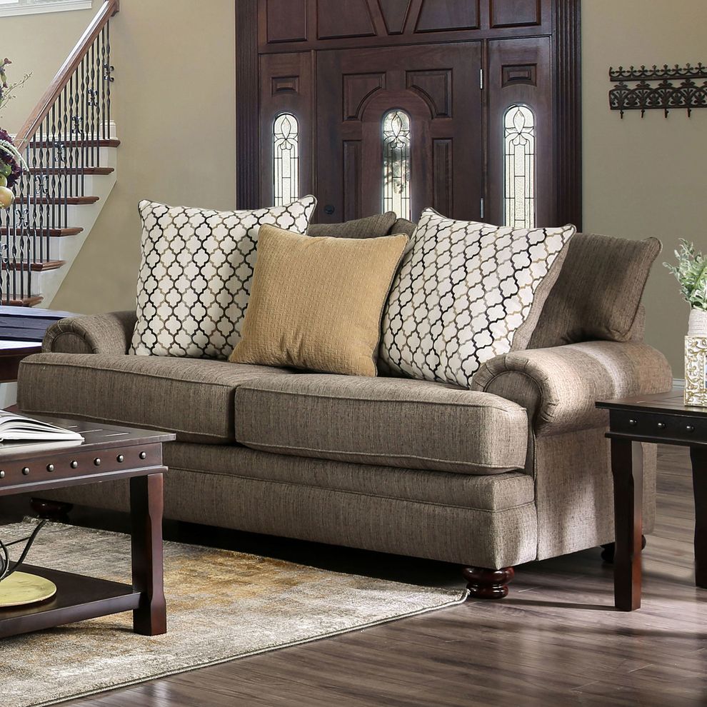 Light brown woven fabric US-made loveseat by Furniture of America
