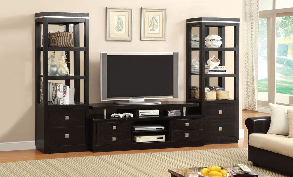 Black contemporary TV Stand by Furniture of America