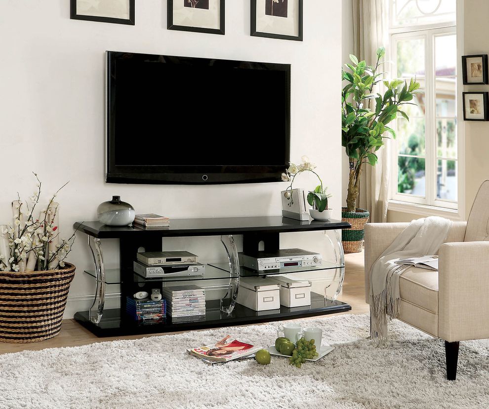 60-inch modern black TV Stand with LED by Furniture of America