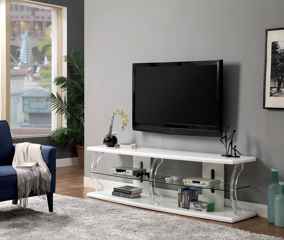 60-inch modern white TV Stand with LED by Furniture of America