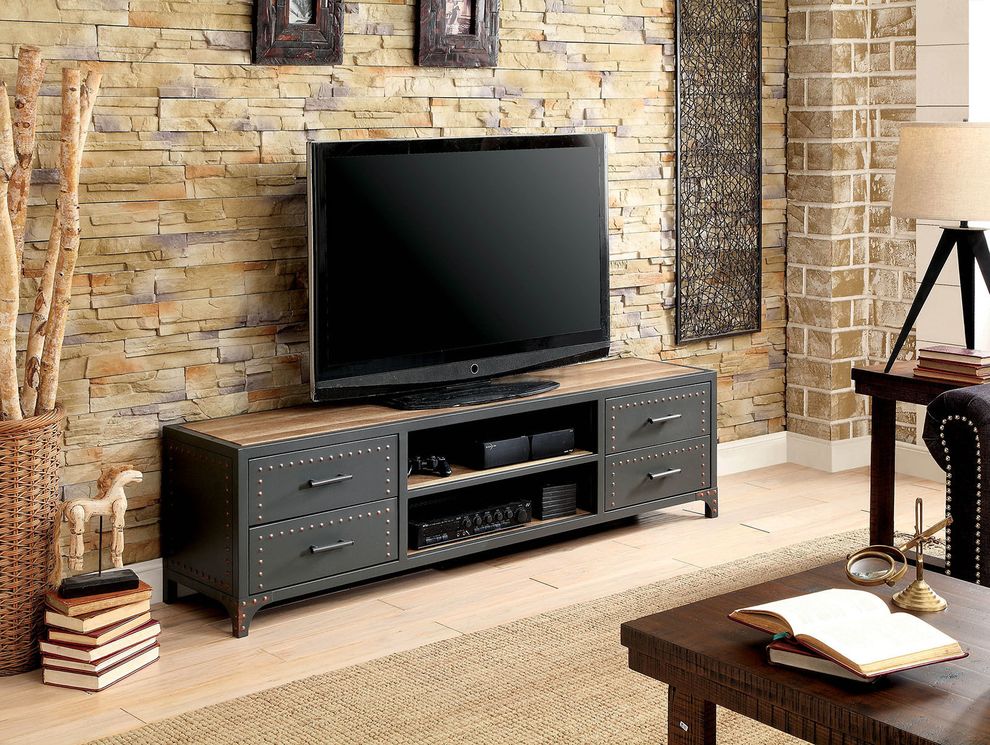 Industrial style metal TV Stand by Furniture of America