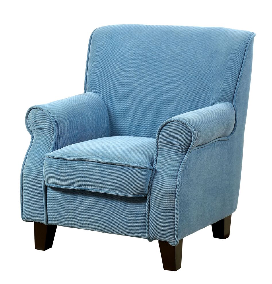 Blue upholstered kids chair by Furniture of America