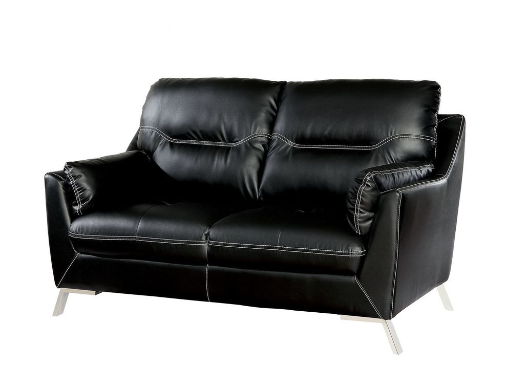 Black leatherette loveseat in contemporary style by Furniture of America