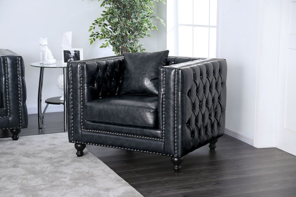 Tuxedo design dark gray leatherette chair by Furniture of America