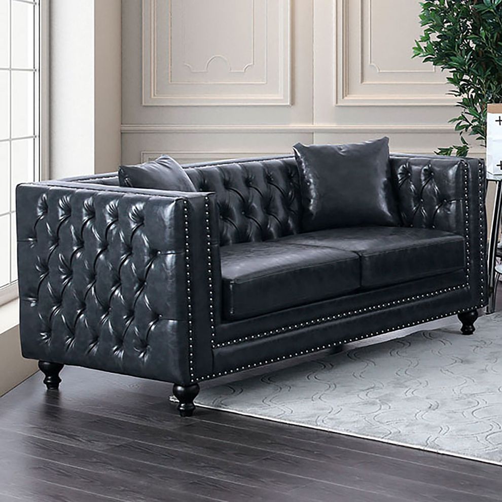 Tuxedo design dark gray leatherette sofa by Furniture of America