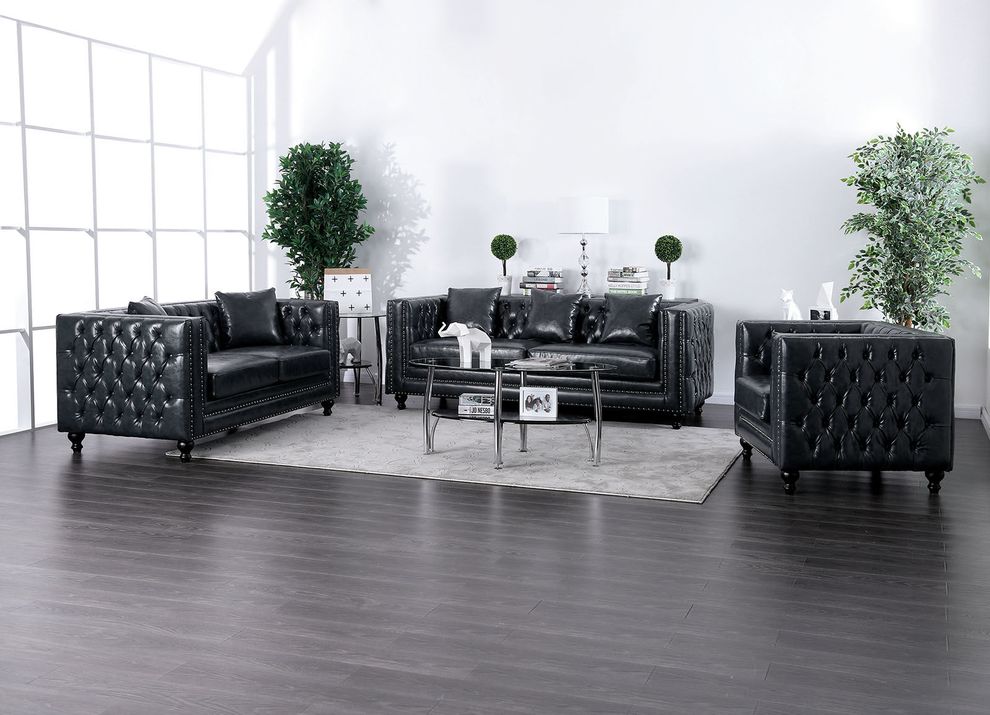 Tuxedo design dark gray leatherette sofa by Furniture of America
