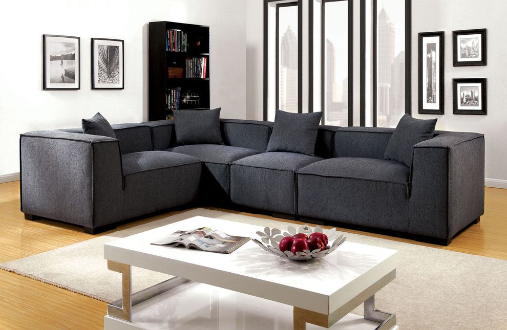Modern 4pcs gray fabric low-profile sectional by Furniture of America