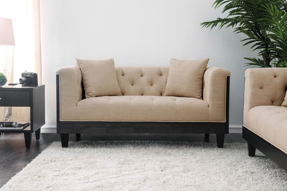 Two-toned linen like fabric tufted loveseat by Furniture of America