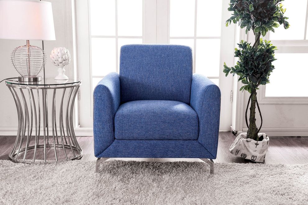 Blue linen-like fabric contemporary chair by Furniture of America