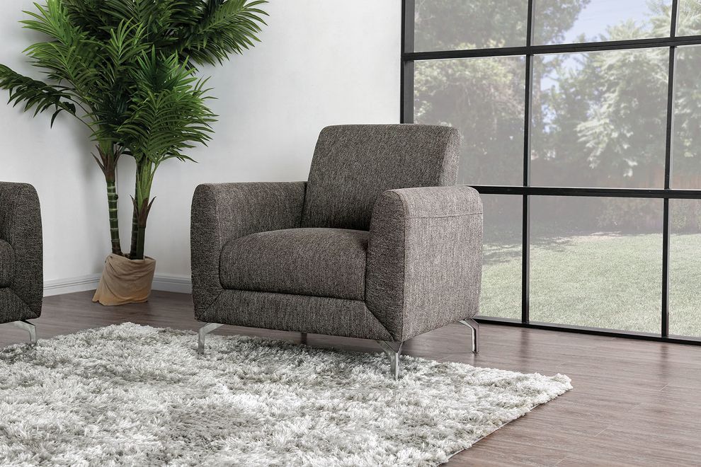 Brown linen-like fabric contemporary chair by Furniture of America