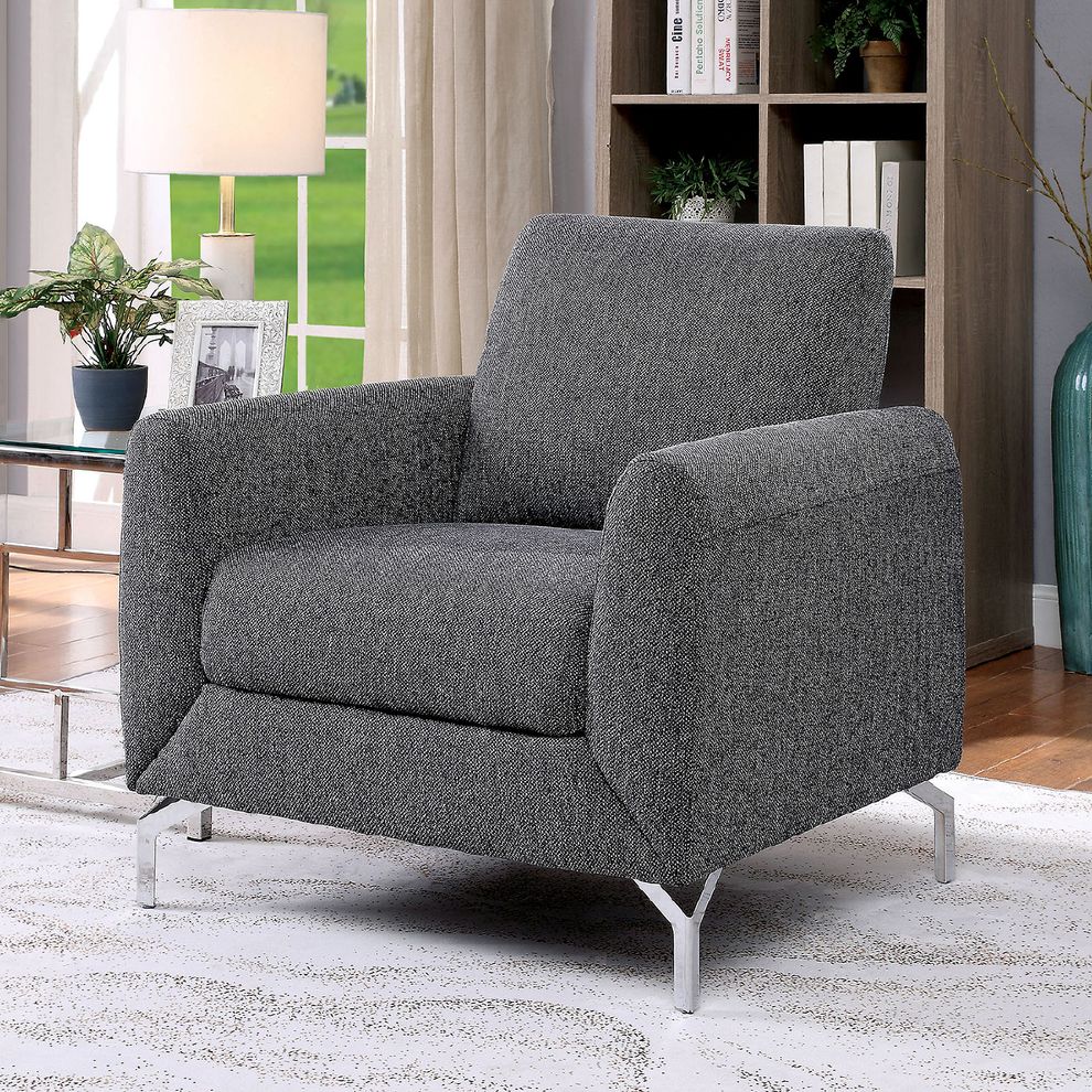Gray linen-like fabric contemporary US-made chair by Furniture of America