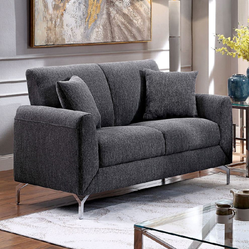 Gray linen-like fabric contemporary US-made loveseat by Furniture of America
