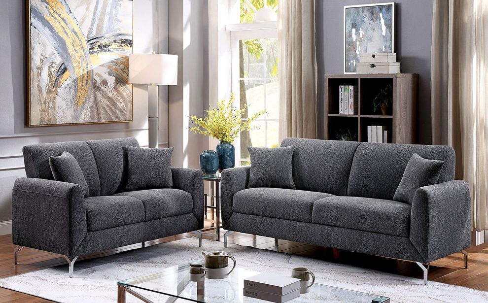 Gray linen-like fabric contemporary  sofa by Furniture of America