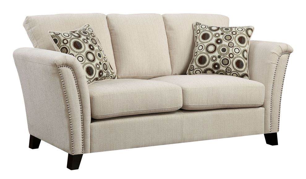 Contemporary style ivory fabric upholstered loveseat by Furniture of America