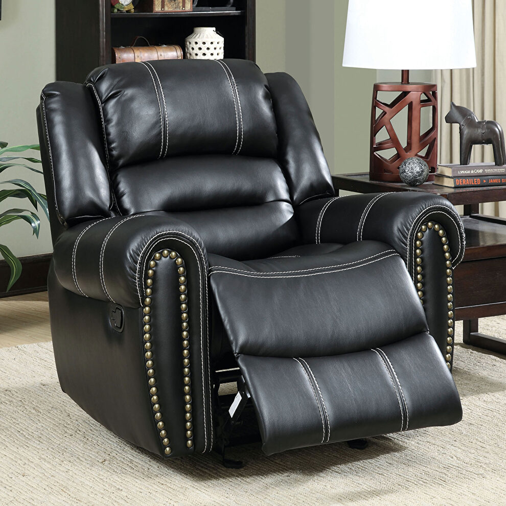 Motion / stitching / black leatherette recliner chair by Furniture of America