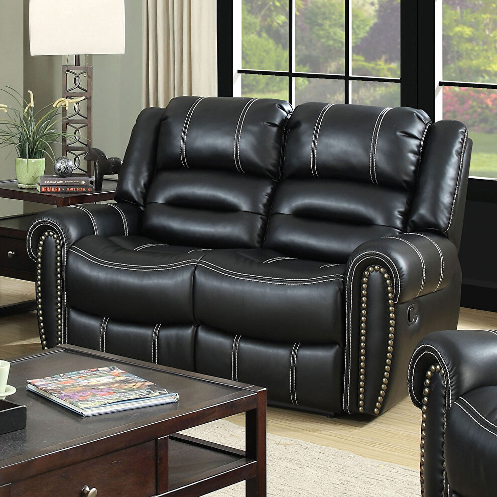 Motion / stitching / black leatherette recliner loveseat by Furniture of America