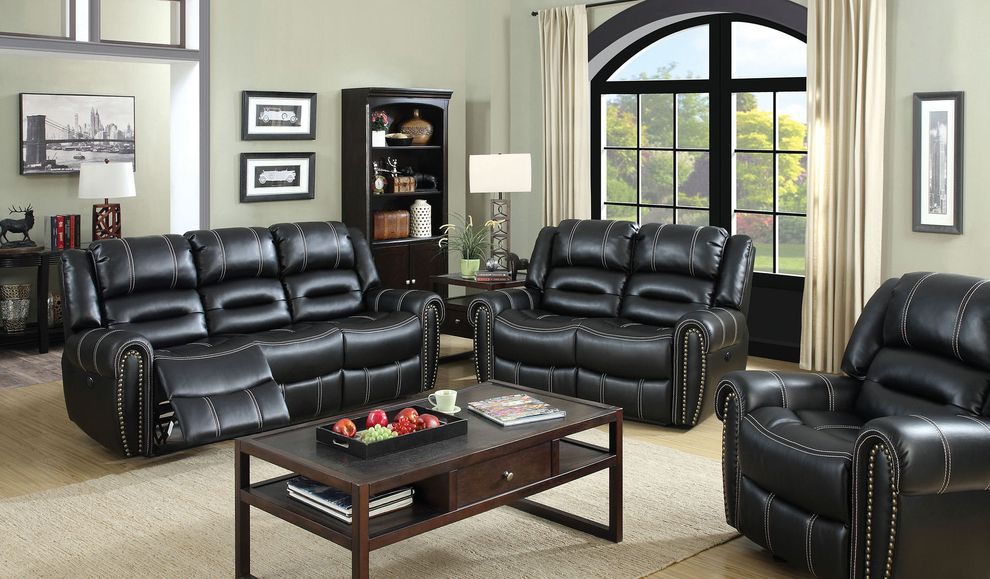 Motion / stitching / black leatherette recliner sofa by Furniture of America