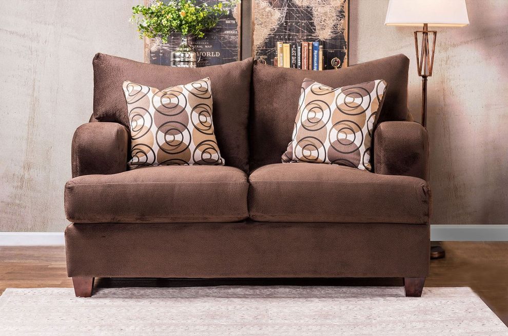 Choclate fabric casual style living room loveseat by Furniture of America