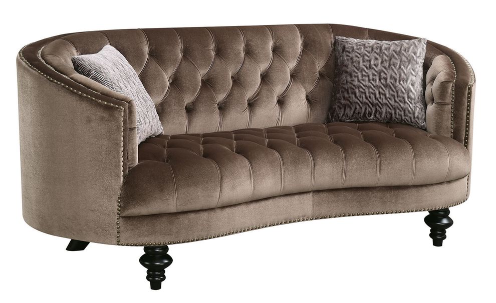 Brown flannelette fabric tufted loveseat by Furniture of America