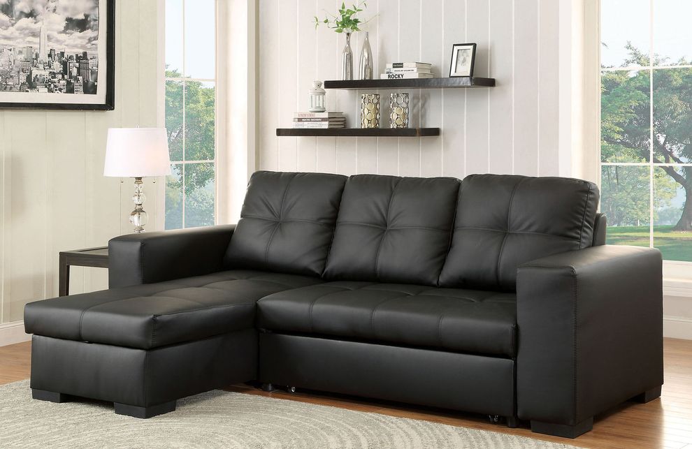 Simple casual reversible sectional sofa in black by Furniture of America